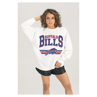 Women's Gameday Couture  White Buffalo Bills Swift Strike Premium Oversized Fleece Pullover Sweatshirt
