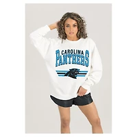Women's Gameday Couture  White Carolina Panthers Swift Strike Premium Oversized Fleece Pullover Sweatshirt