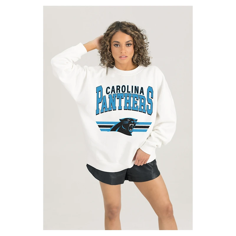 Women's Gameday Couture White Carolina Panthers Swift Strike Premium Oversized Fleece Pullover Sweatshirt