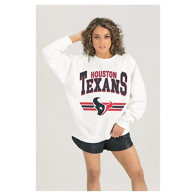 Women's Gameday Couture  White Houston Texans Swift Strike Premium Oversized Fleece Pullover Sweatshirt
