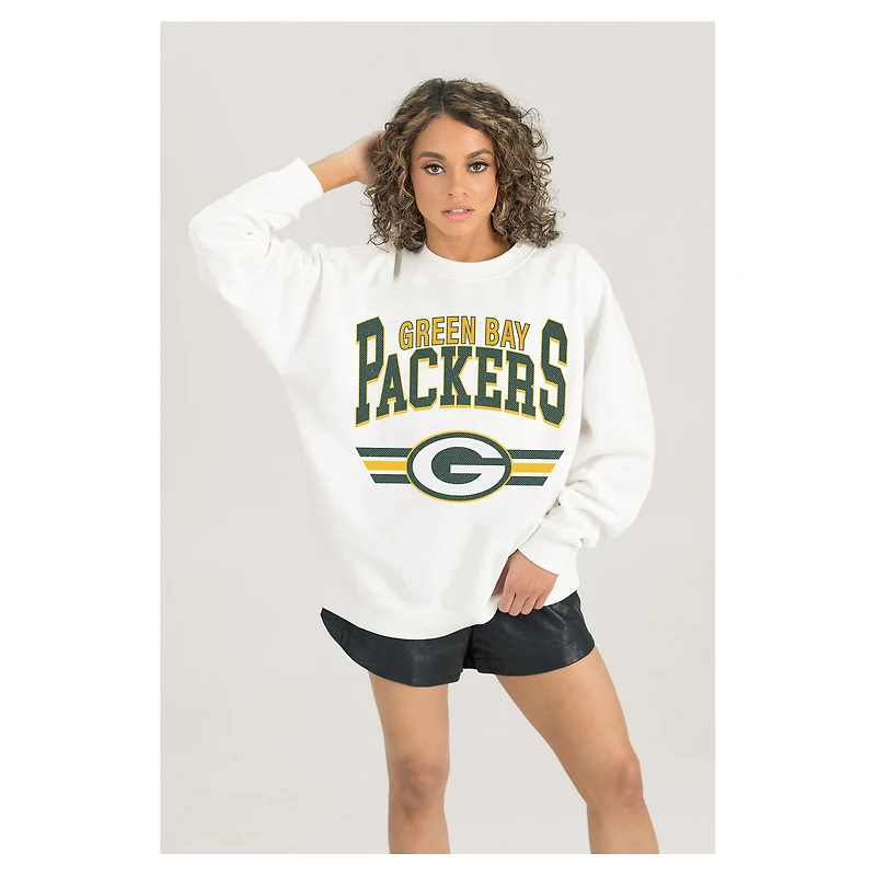 Women's Gameday Couture White Green Bay Packers Swift Strike Premium Oversized Fleece Pullover Sweatshirt