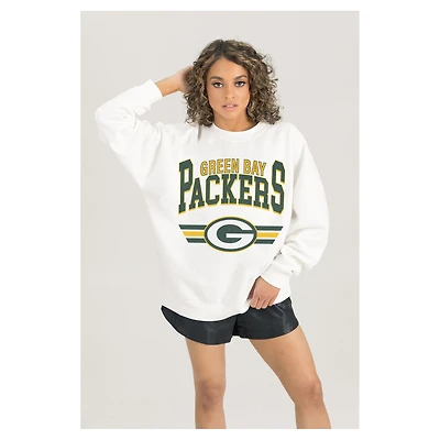 Women's Gameday Couture  White Green Bay Packers Swift Strike Premium Oversized Fleece Pullover Sweatshirt