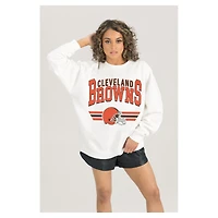 Women's Gameday Couture  White Cleveland Browns Swift Strike Premium Oversized Fleece Pullover Sweatshirt