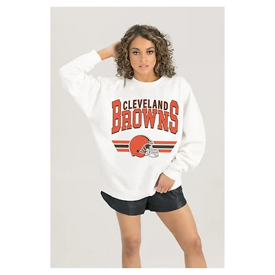 Women's Gameday Couture  White Cleveland Browns Swift Strike Premium Oversized Fleece Pullover Sweatshirt