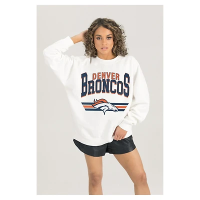 Women's Gameday Couture  White Denver Broncos Swift Strike Premium Oversized Fleece Pullover Sweatshirt