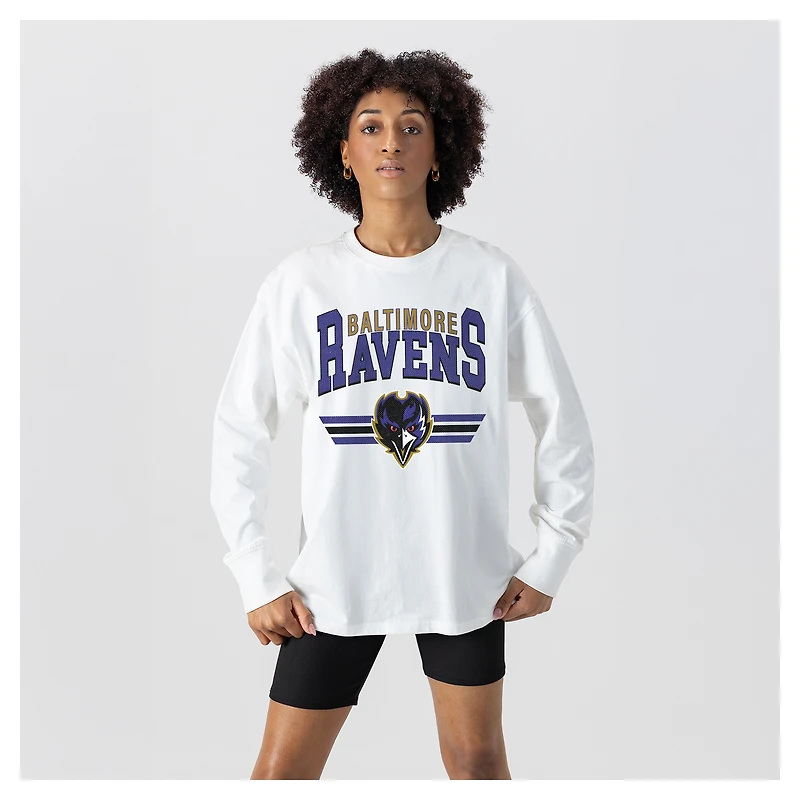 Women's Gameday Couture  White Baltimore Ravens Swift Strike Essential Oversized Long Sleeve T-Shirt