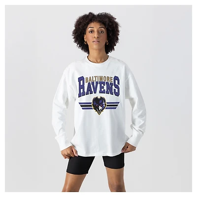 Women's Gameday Couture  White Baltimore Ravens Swift Strike Essential Oversized Long Sleeve T-Shirt