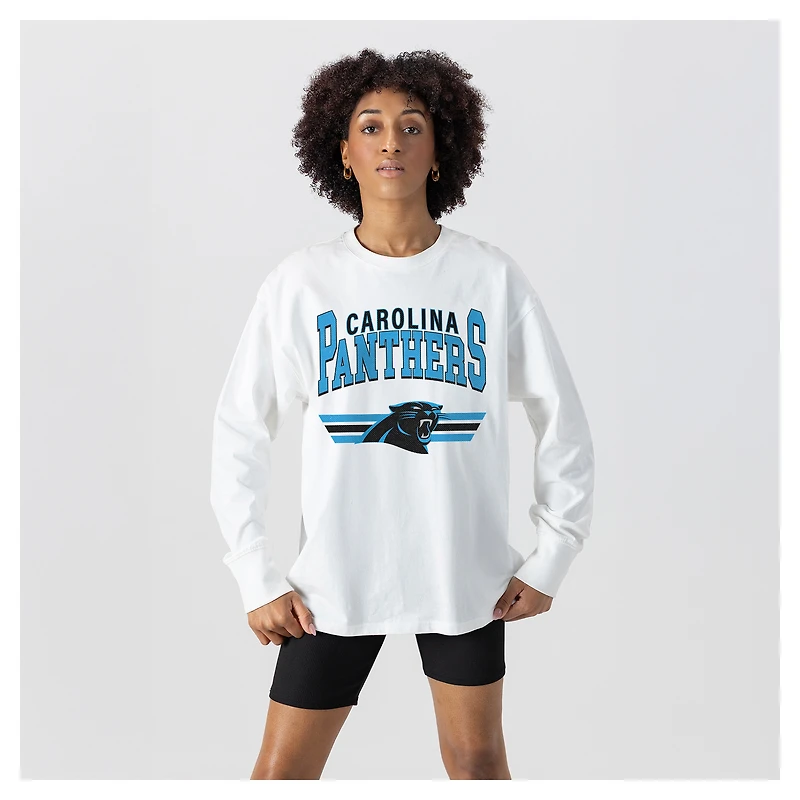Women's Gameday Couture  White Carolina Panthers Swift Strike Essential Oversized Long Sleeve T-Shirt
