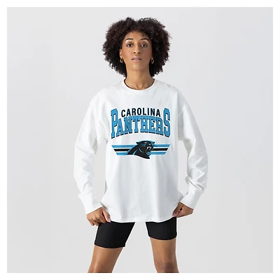 Women's Gameday Couture  White Carolina Panthers Swift Strike Essential Oversized Long Sleeve T-Shirt