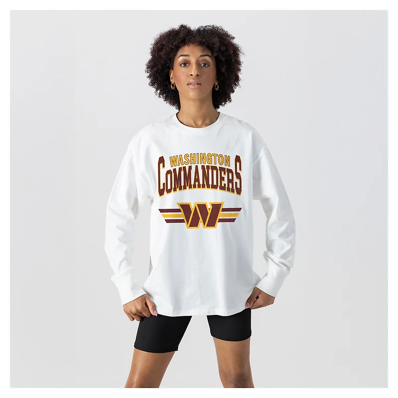 Women's Gameday Couture White Washington Commanders Swift Strike Essential Oversized Long Sleeve T-Shirt