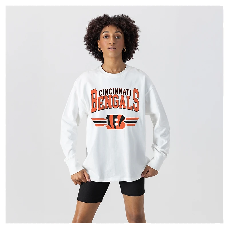 Women's Gameday Couture White Cincinnati Bengals Swift Strike Essential Oversized Long Sleeve T-Shirt