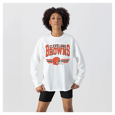 Women's Gameday Couture  White Cleveland Browns Swift Strike Essential Oversized Long Sleeve T-Shirt