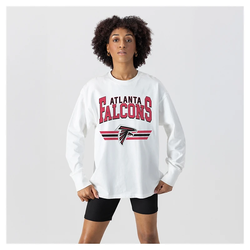 Women's Gameday Couture White Atlanta Falcons Swift Strike Essential Oversized Long Sleeve T-Shirt