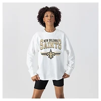 Women's Gameday Couture  White New Orleans Saints Swift Strike Essential Oversized Long Sleeve T-Shirt