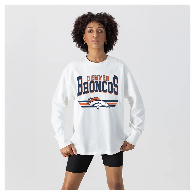 Women's Gameday Couture  White Denver Broncos Swift Strike Essential Oversized Long Sleeve T-Shirt