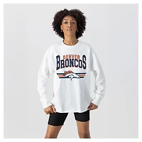 Women's Gameday Couture  White Denver Broncos Swift Strike Essential Oversized Long Sleeve T-Shirt
