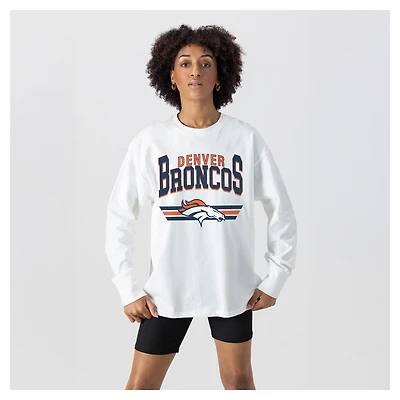 Women's Gameday Couture  White Denver Broncos Swift Strike Essential Oversized Long Sleeve T-Shirt