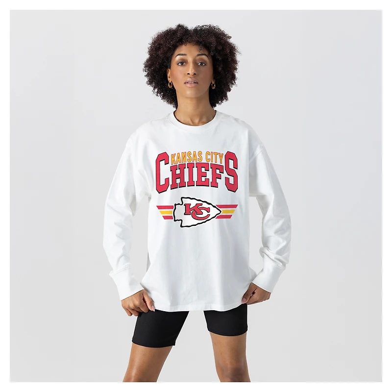 Women's Gameday Couture  White Kansas City Chiefs Swift Strike Essential Oversized Long Sleeve T-Shirt