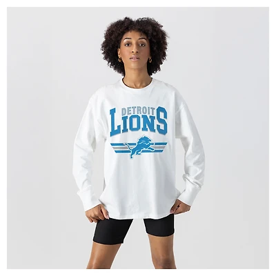 Women's Gameday Couture  White Detroit Lions Swift Strike Essential Oversized Long Sleeve T-Shirt