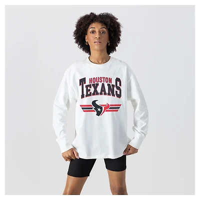 Women's Gameday Couture  White Houston Texans Swift Strike Essential Oversized Long Sleeve T-Shirt