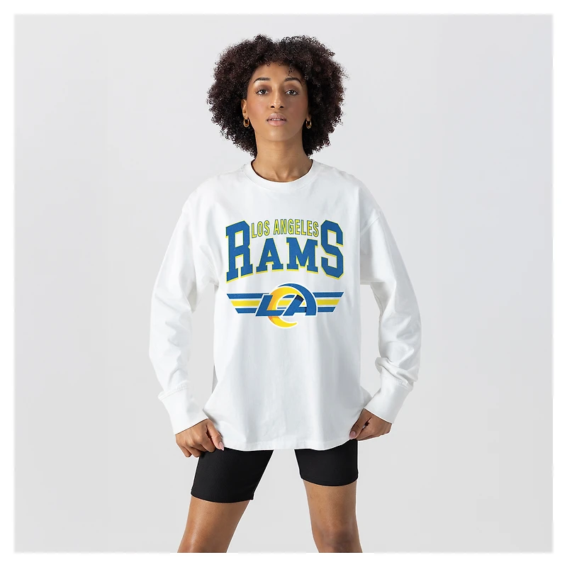 Women's Gameday Couture White Los Angeles Rams Swift Strike Essential Oversized Long Sleeve T-Shirt
