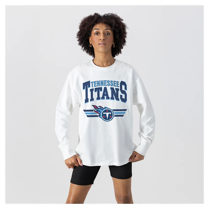 Women's Gameday Couture  White Tennessee Titans Swift Strike Essential Oversized Long Sleeve T-Shirt