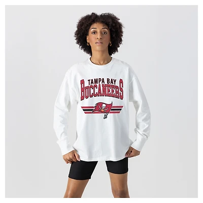 Women's Gameday Couture  White Tampa Bay Buccaneers Swift Strike Essential Oversized Long Sleeve T-Shirt