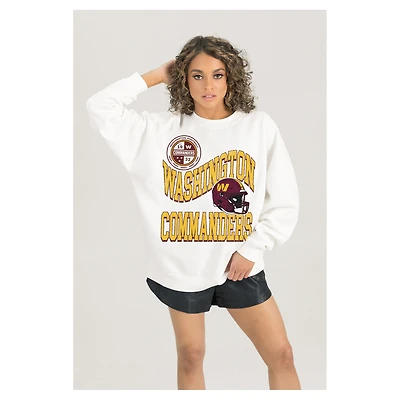 Women's Gameday Couture  White Washington Commanders Oversized Hard Earned Premium Fleece Pullover Sweatshirt