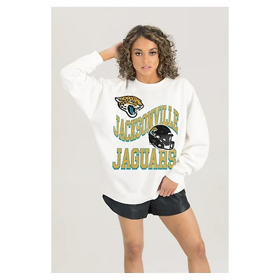Women's Gameday Couture  White Jacksonville Jaguars Oversized Hard Earned Premium Fleece Pullover Sweatshirt