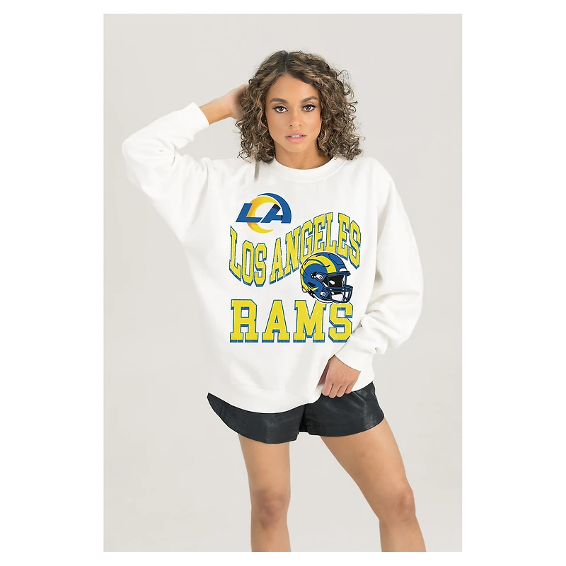 Women's Gameday Couture  White Los Angeles Rams Oversized Hard Earned Premium Fleece Pullover Sweatshirt