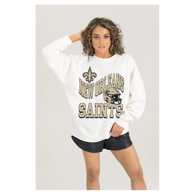 Women's Gameday Couture  White New Orleans Saints Oversized Hard Earned Premium Fleece Pullover Sweatshirt
