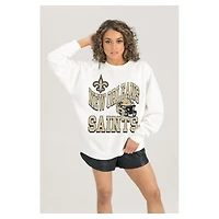 Women's Gameday Couture  White New Orleans Saints Oversized Hard Earned Premium Fleece Pullover Sweatshirt