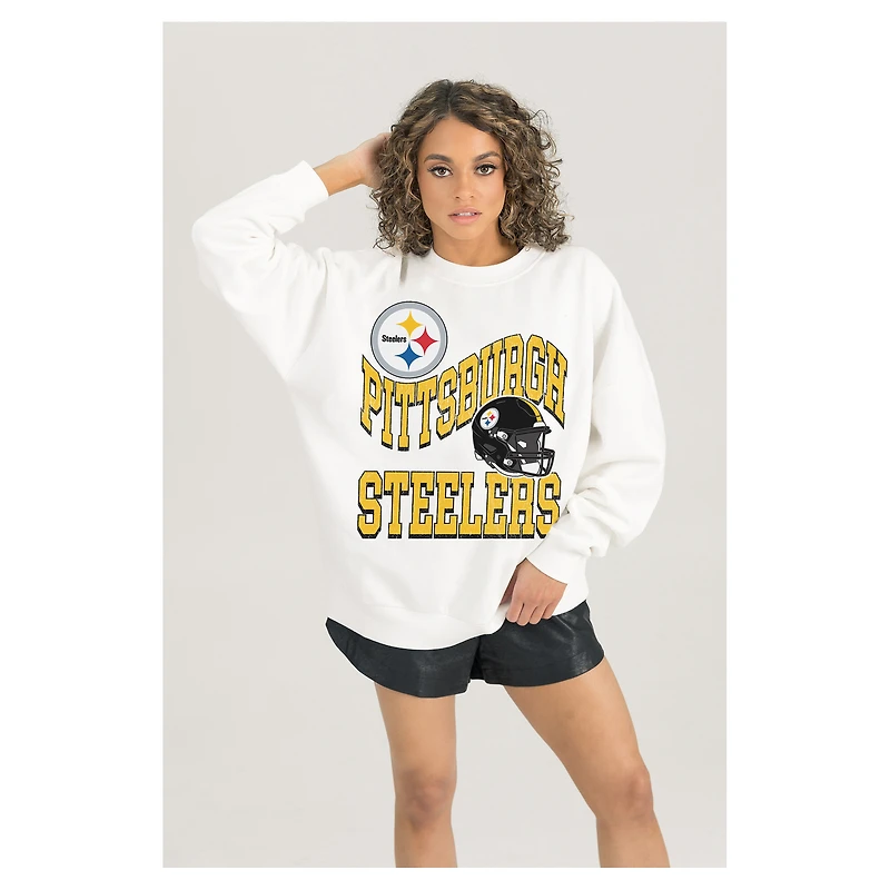 Women's Gameday Couture  White Pittsburgh Steelers Oversized Hard Earned Premium Fleece Pullover Sweatshirt
