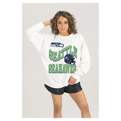 Women's Gameday Couture  White Seattle Seahawks Oversized Hard Earned Premium Fleece Pullover Sweatshirt