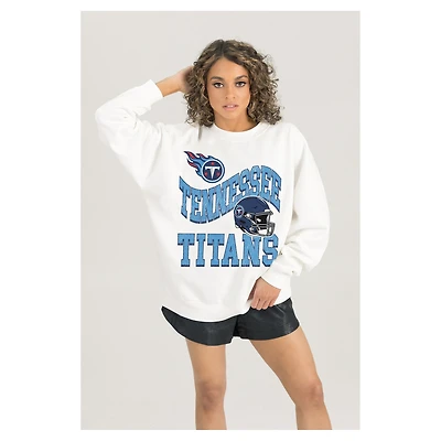 Women's Gameday Couture  White Tennessee Titans Oversized Hard Earned Premium Fleece Pullover Sweatshirt