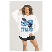 Women's Gameday Couture  White Tennessee Titans Oversized Hard Earned Premium Fleece Pullover Sweatshirt