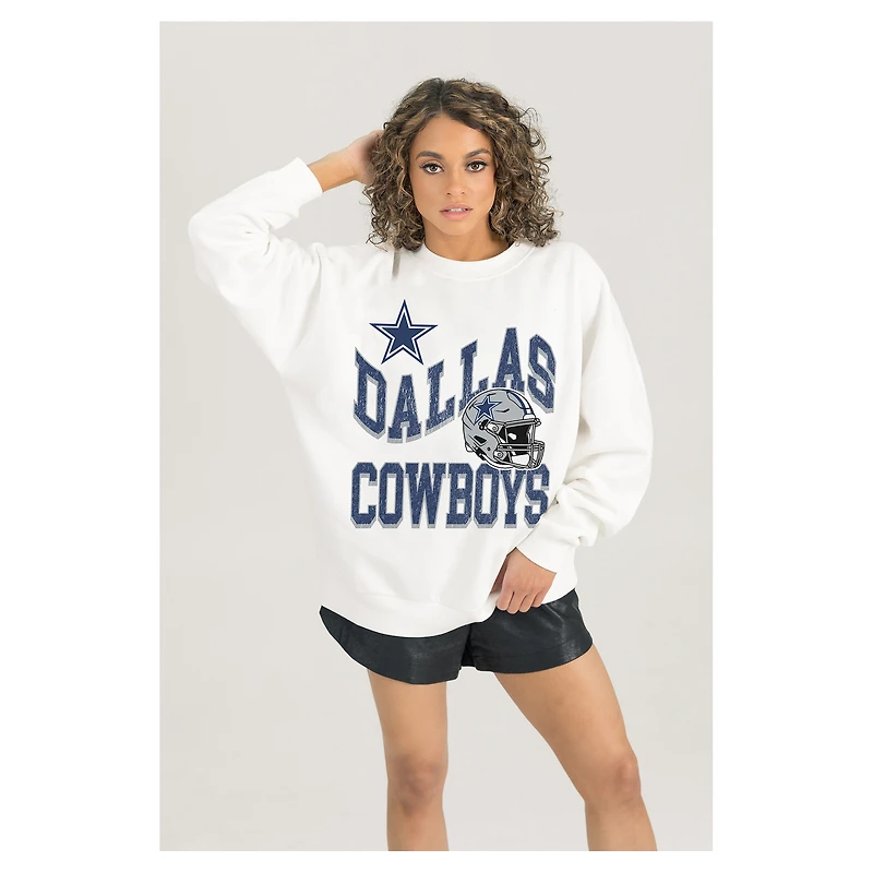 Women's Gameday Couture  White Dallas Cowboys Oversized Hard Earned Premium Fleece Pullover Sweatshirt