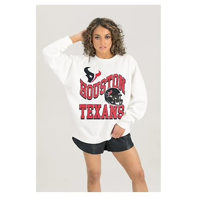 Women's Gameday Couture  White Houston Texans Oversized Hard Earned Premium Fleece Pullover Sweatshirt