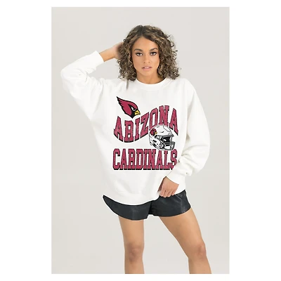 Women's Gameday Couture  White Arizona Cardinals Oversized Hard Earned Premium Fleece Pullover Sweatshirt