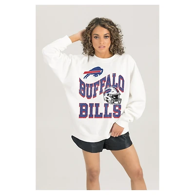 Women's Gameday Couture  White Buffalo Bills Oversized Hard Earned Premium Fleece Pullover Sweatshirt