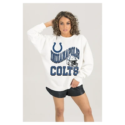 Women's Gameday Couture  White Indianapolis Colts Oversized Hard Earned Premium Fleece Pullover Sweatshirt