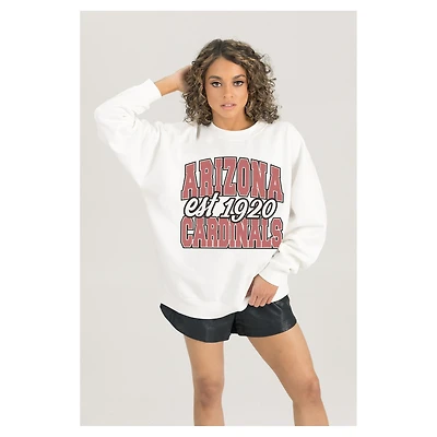 Women's Gameday Couture  White Arizona Cardinals Oversized Faded Formation Premium Fleece Pullover Sweatshirt