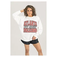 Women's Gameday Couture  White Atlanta Falcons Oversized Faded Formation Premium Fleece Pullover Sweatshirt