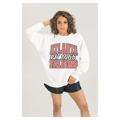 Women's Gameday Couture  White Atlanta Falcons Oversized Faded Formation Premium Fleece Pullover Sweatshirt