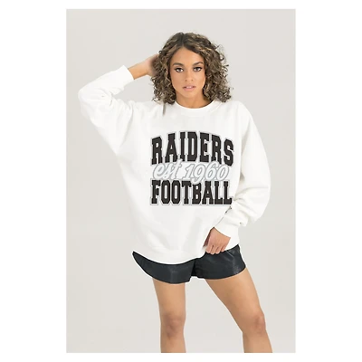 Women's Gameday Couture White Las Vegas Raiders Oversized Faded Formation Premium Fleece Pullover Sweatshirt