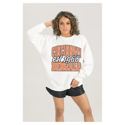 Women's Gameday Couture  White Cincinnati Bengals Oversized Faded Formation Premium Fleece Pullover Sweatshirt