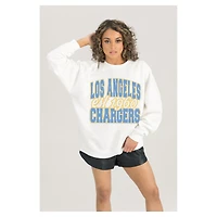 Women's Gameday Couture  White Los Angeles Chargers Oversized Faded Formation Premium Fleece Pullover Sweatshirt