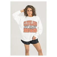 Women's Gameday Couture  White Cleveland Browns Oversized Faded Formation Premium Fleece Pullover Sweatshirt