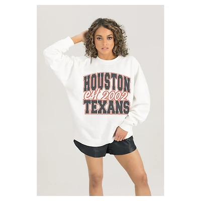 Women's Gameday Couture  White Houston Texans Oversized Faded Formation Premium Fleece Pullover Sweatshirt