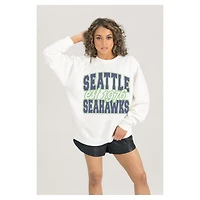 Women's Gameday Couture  White Seattle Seahawks Oversized Faded Formation Premium Fleece Pullover Sweatshirt